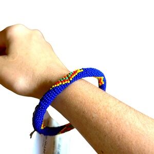 Antik Batik Beaded bracelet blue and orange tribal NWT